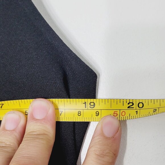 Elena Wang Classic Black Satin V-Neck Trim Pockets Sleeveless Faux Wrap Dress S - Picture 11 of 12